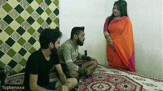 Indian hot xxx threesome sex Malkin aunty and two young boy hot sex