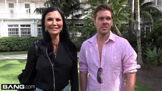 Jasmine Jae is a hot mature with big tits and a pierced clit The trio go to the beach where Jasmine exposes her pussy for the public to see